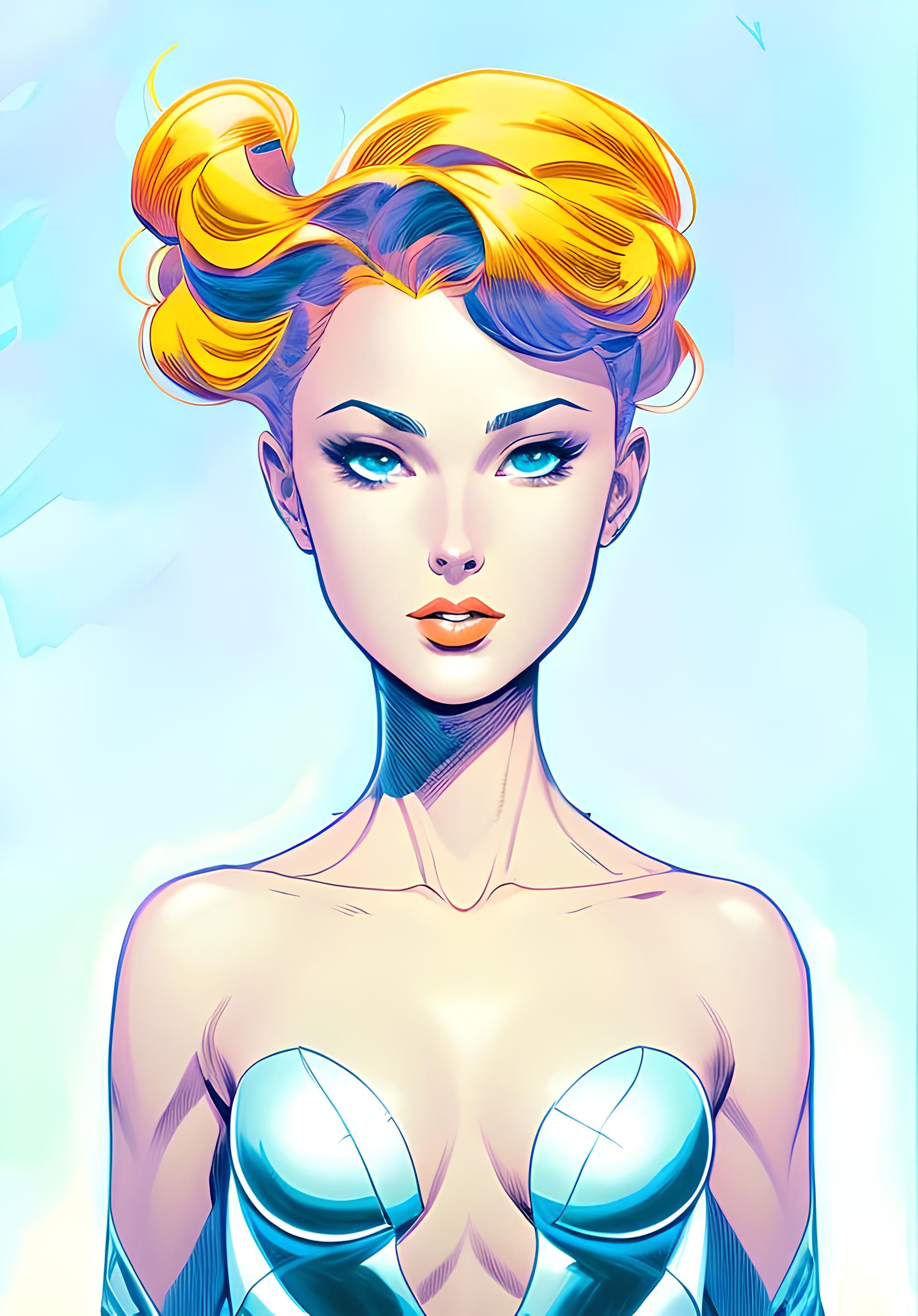 AI generated: a digital painting of a woman with colorful hair, by Russell Dongjun Lu, pop surrealism, loish art s...