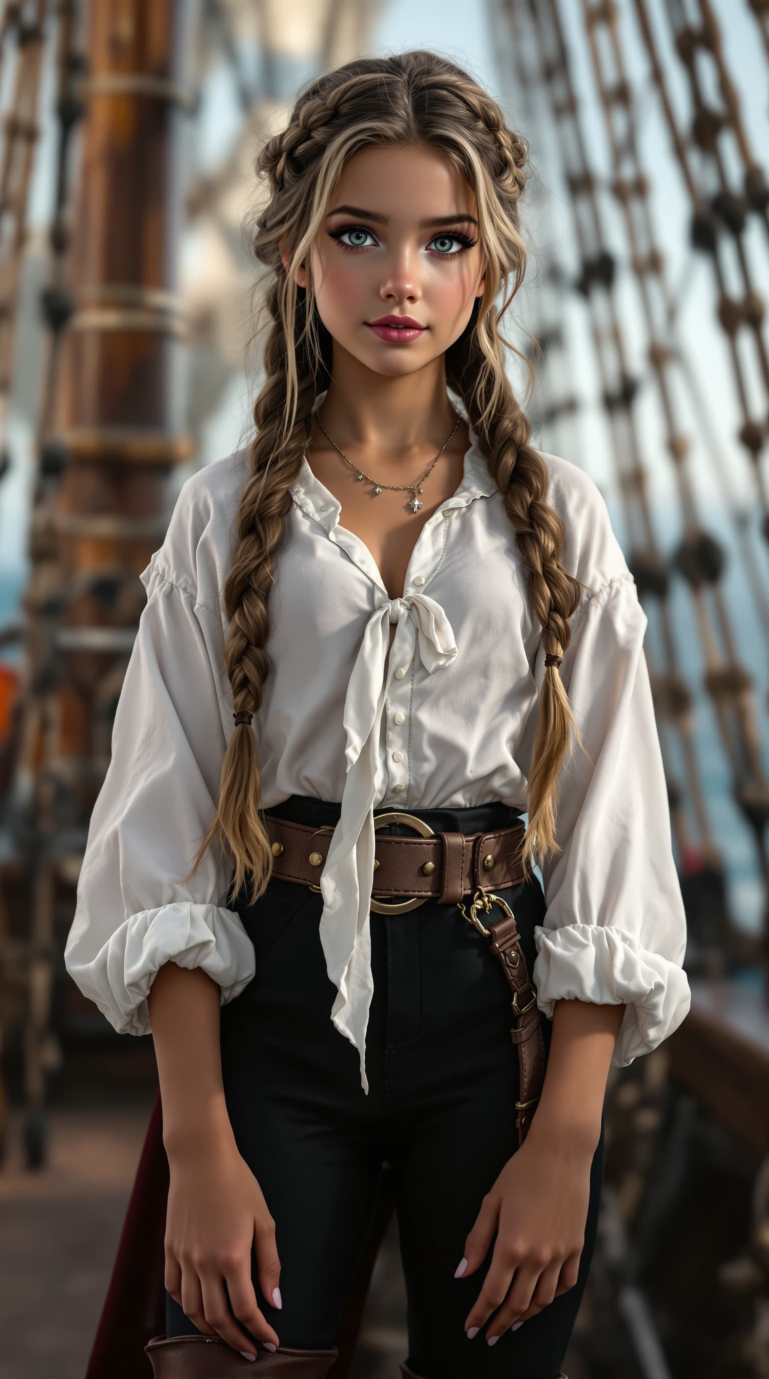 AI generated: An extraordinary professional photograph captures the world’s most beautiful tween girl standing con...