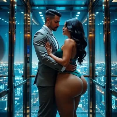 AI generated video: Wife and husband initially standing close, wife slowly kisses her husband then turns and starts to w...