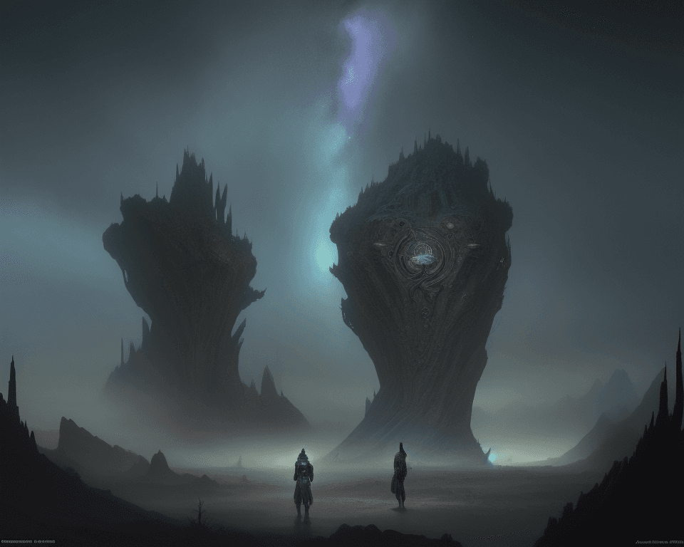 AI generated: Adventurers explore strange world, a masterpiece sci-fi atmospheric highly detailed intricate 4k res...