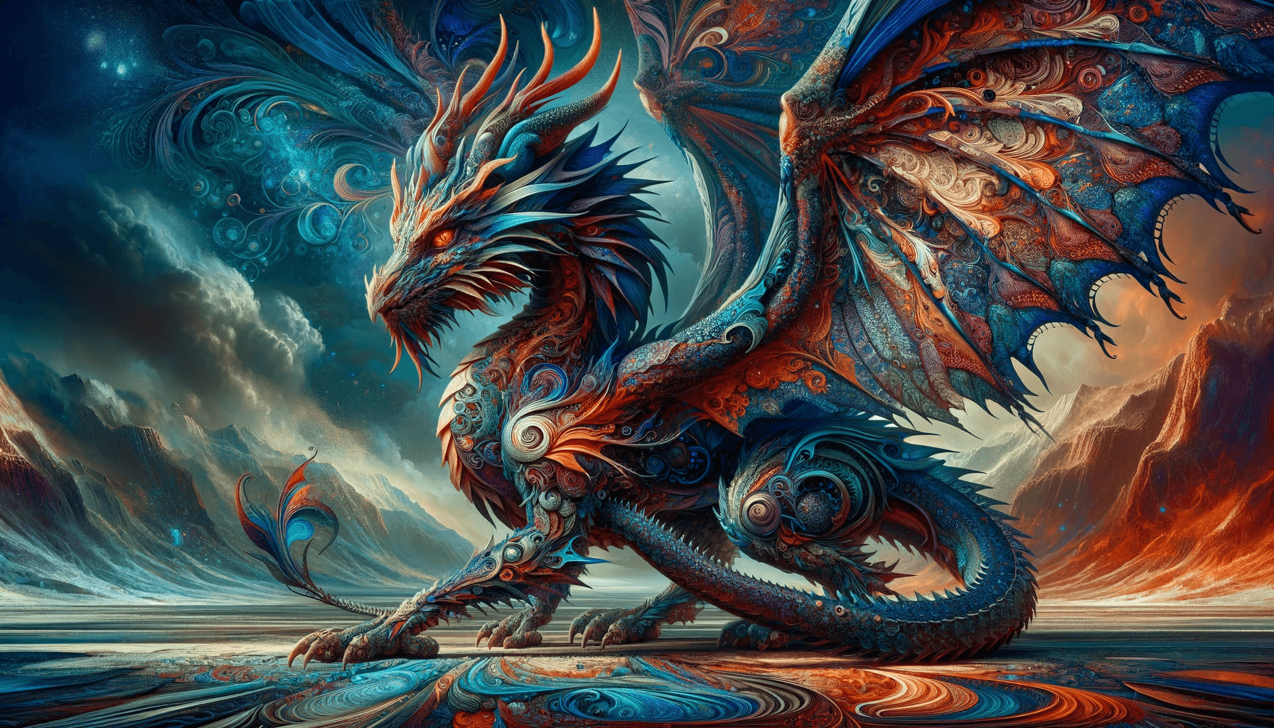 AI generated: Create an image inspired by the composite elements of the uploaded dragon pictures. The dragon has i...