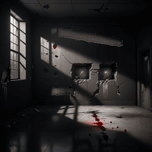 AI generated: wall with Bullet holes,black scratches،blood drops on wall, cinematic lighting, trending on artstati...