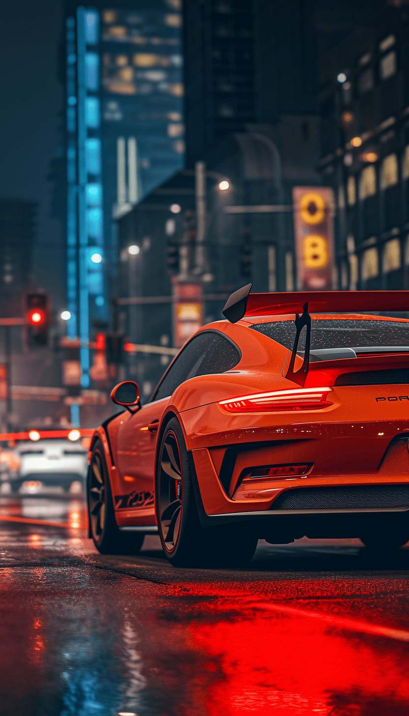 AI generated: red porsche 911 gt3 rs in a city at night, shot with a sony mirrorless, 35mm, photography, cinematic...