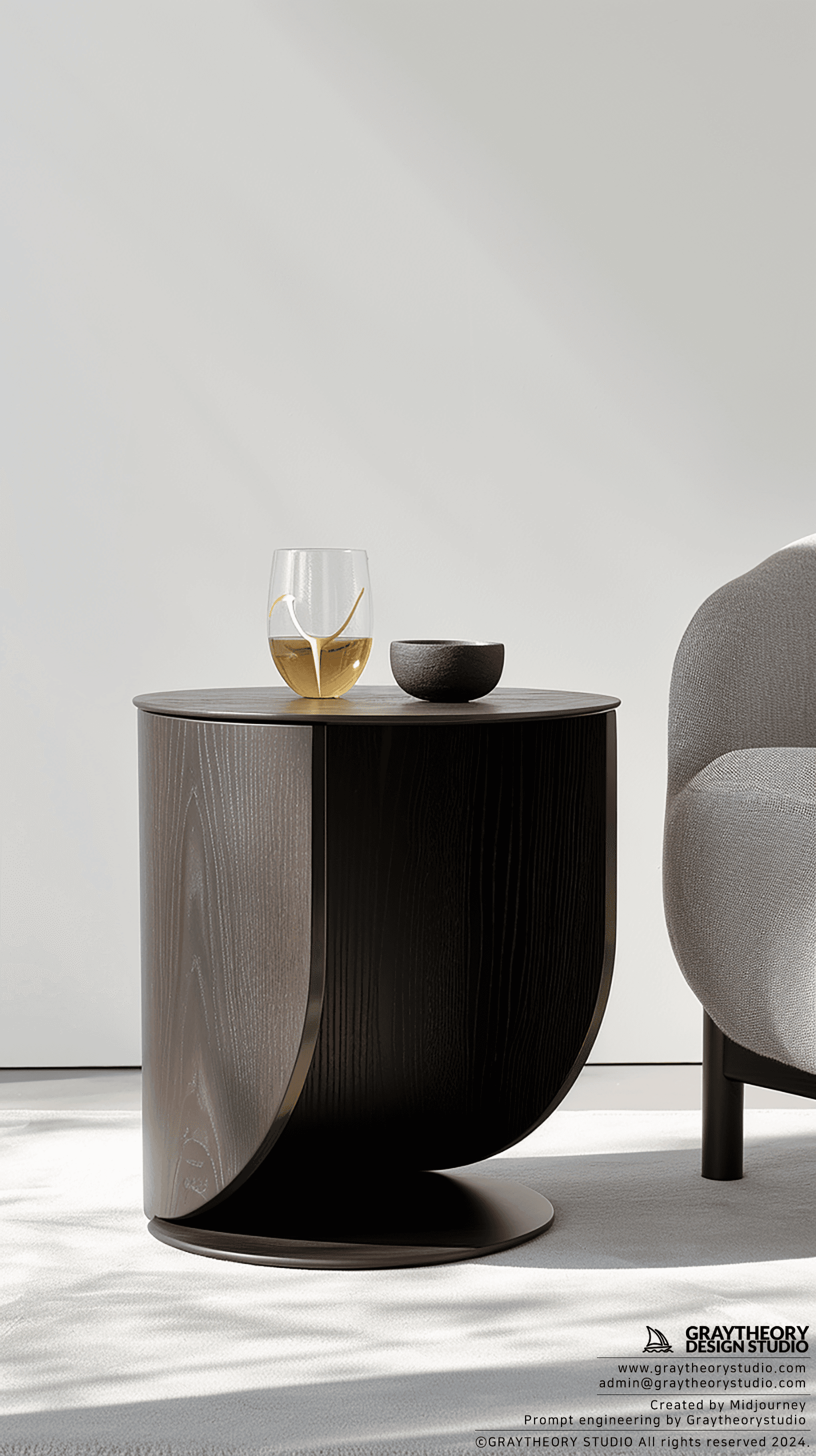 AI generated: Photograph, candid shot, side table, Hasselblad H6D-100c, 100mm f/2.2 lens, f/8, ISO 100, solid whit...