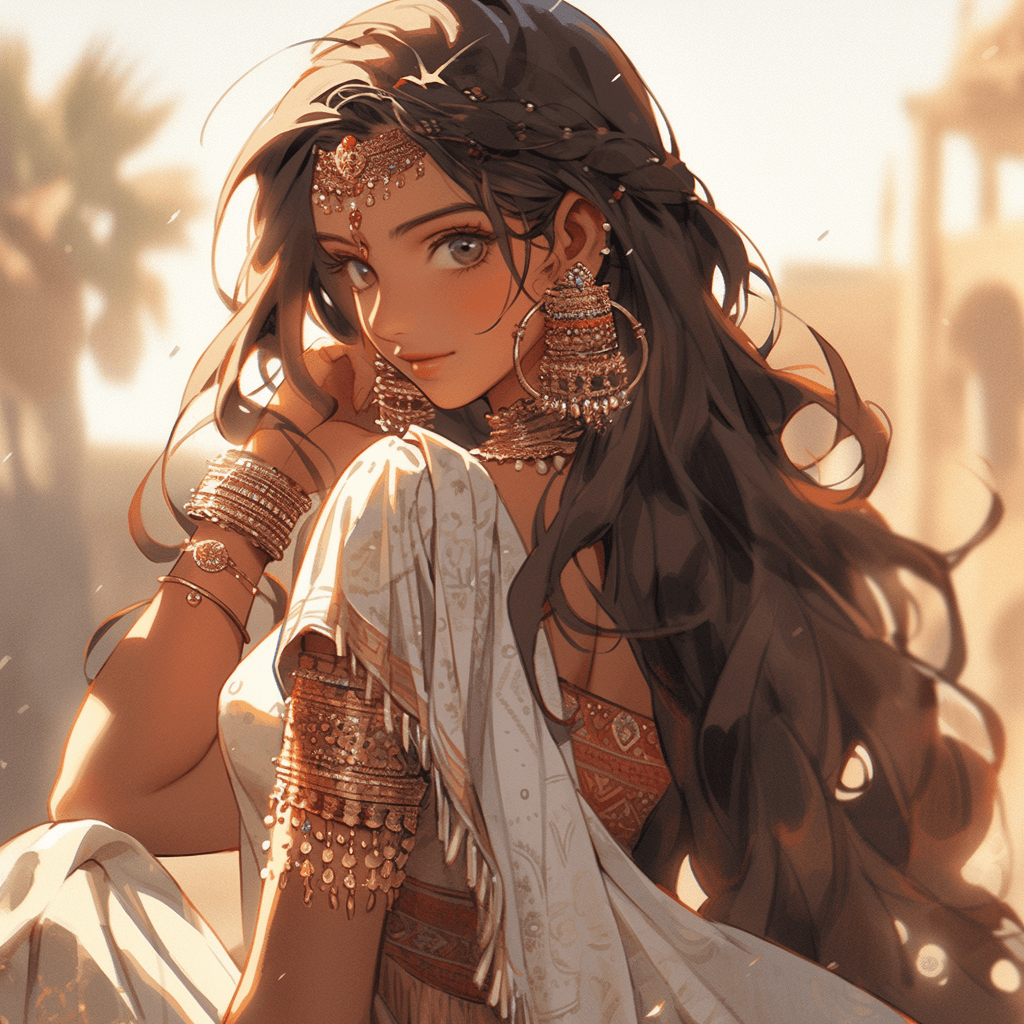 AI generated: india's most beautiful lady, in the style of digital art wonders, dark white and light amber, histor...