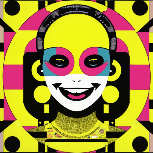 AI generated: early techno rave music inspired,  hot 90s girl with classic acid smiley head a collage in the style...