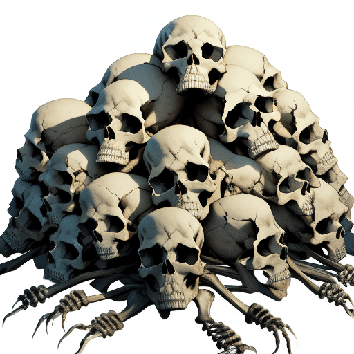 AI generated: pile of skulls bones skeletons. transparent background