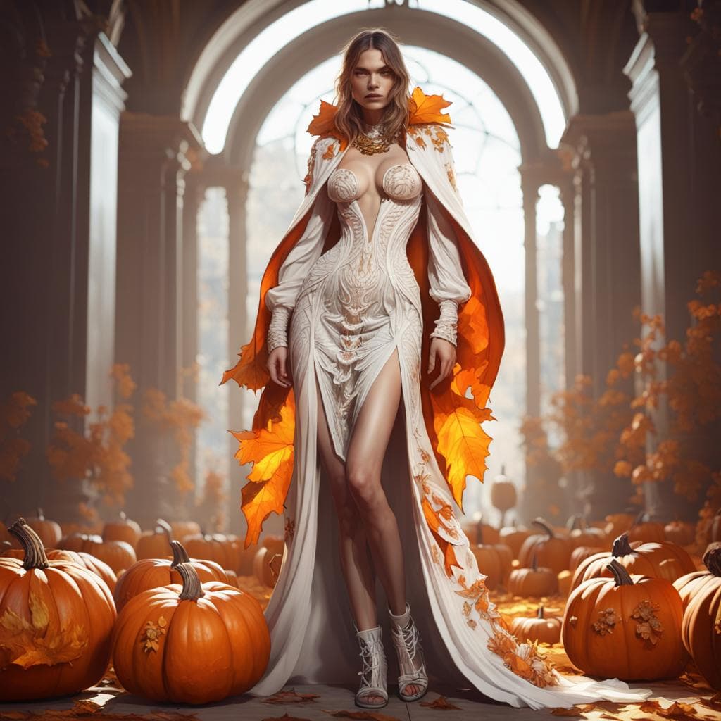 AI generated: Roberto Cavalli Pumpkin fashion, full body portrait, 8k resolution concept art portrait, fashion wal...