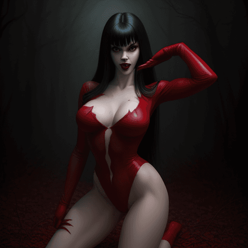 AI generated: Vampirella Ella Normandy from Warren Publishing, beautiful charismatic girl, athletic body, gorgeous...