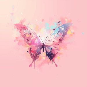 AI generated: An abstract vector of a butterfly fluttering, with splatters behind, in a multicolored pastel color,...