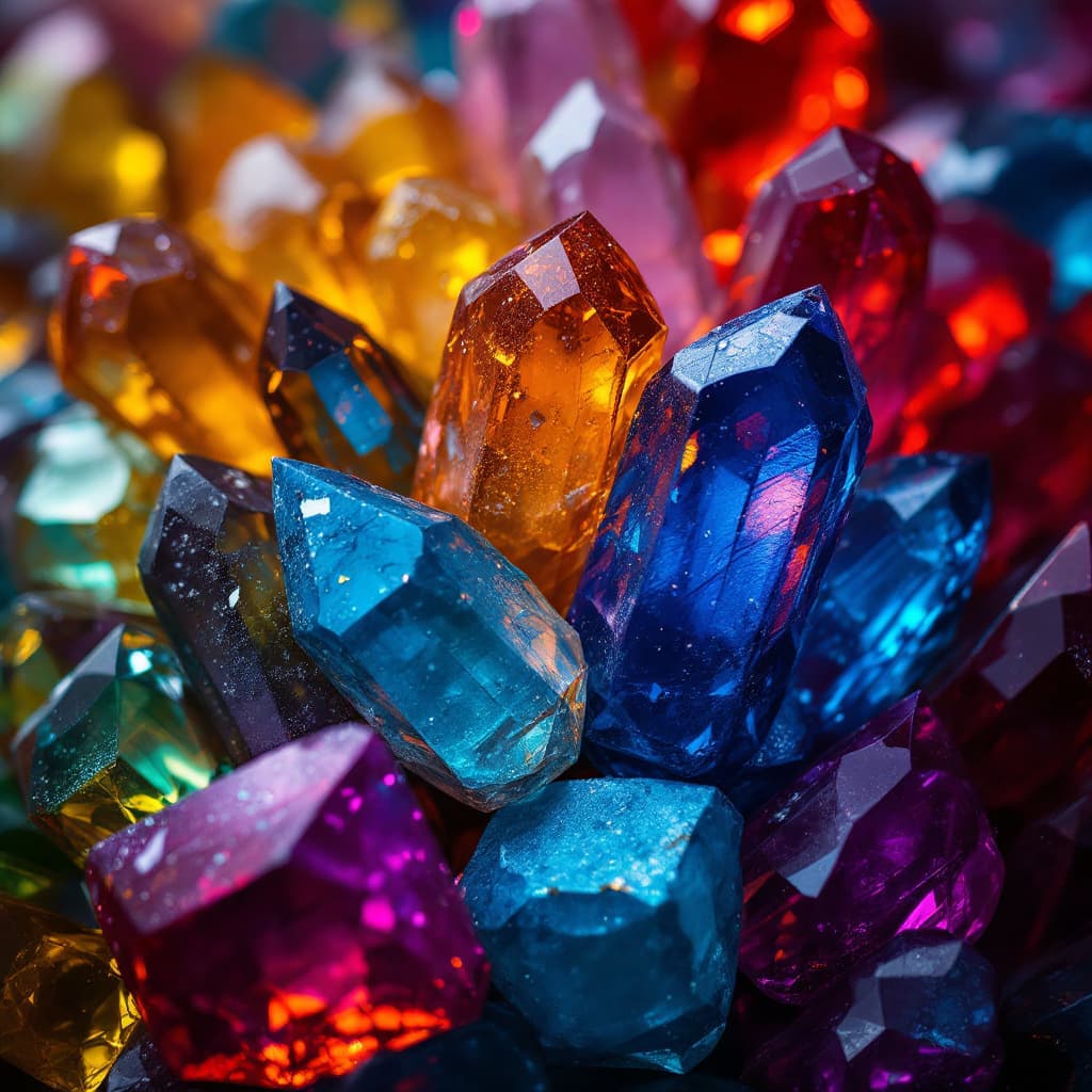 AI generated: coloured crystals bunched close together, dramatic lighting