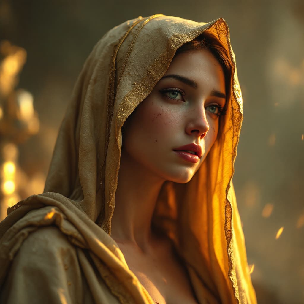 AI generated: Photo of a ultra realistic virgin mary without clothes (nude1:1), dramatic light, pale sunrise, cine...