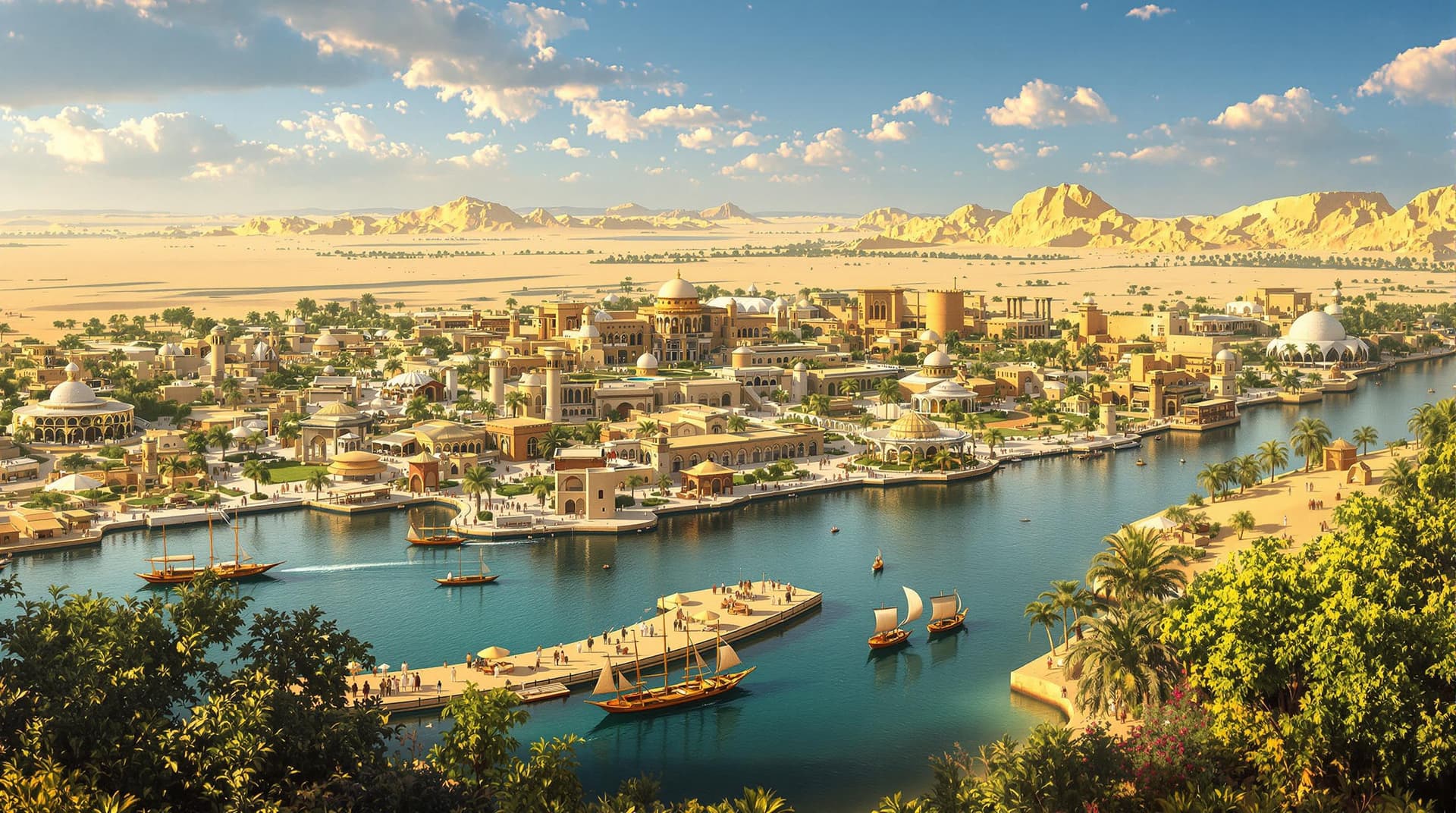 AI generated: a higly detailed overview photo of the ancient egypt capitol (in the year 300BC) on the banks of the...