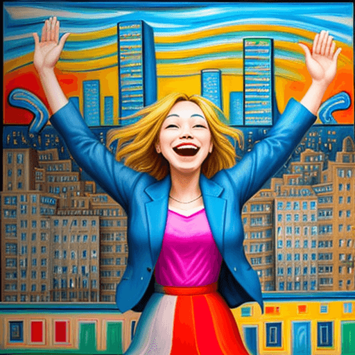 AI generated: Symbolic representation of joy, expressionism, cityscape in background