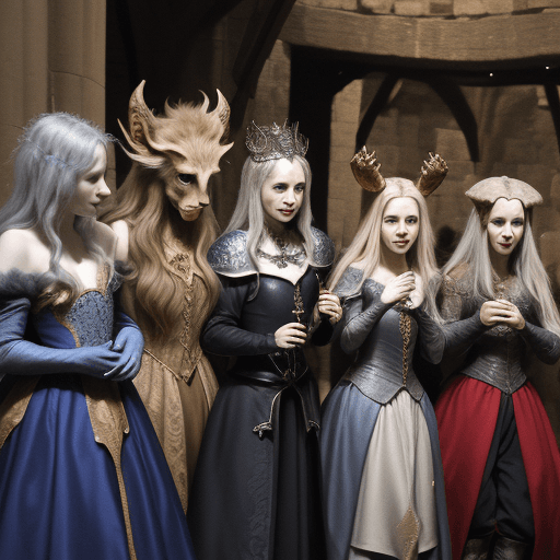 AI generated: After the show celebration is finished middle ages fairytale creatures epic eternity