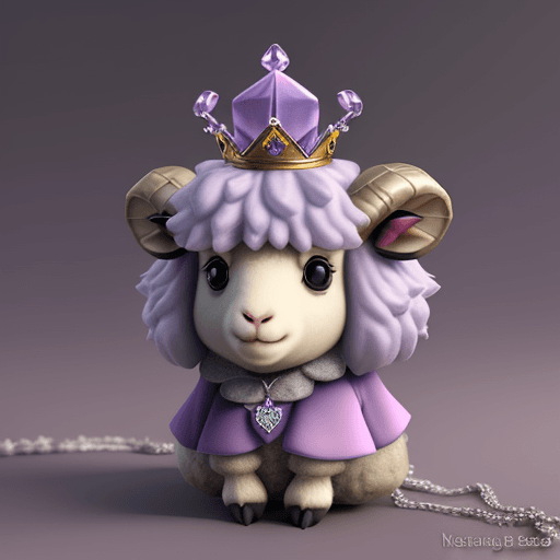 AI generated: Tiny 3D Game Matte Fearful Mossyback sheep Character, Velvet Clothing, Necklace, crown, Romanticism,...