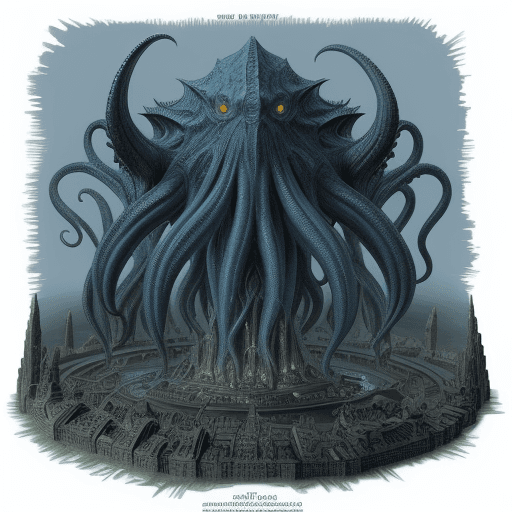AI generated: Blue print of massive scale Cthulhu, the legendary creature, from universe of Lovecraft