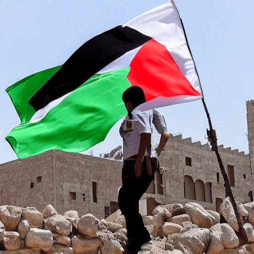 AI generated: Carrying the flag of Palestine