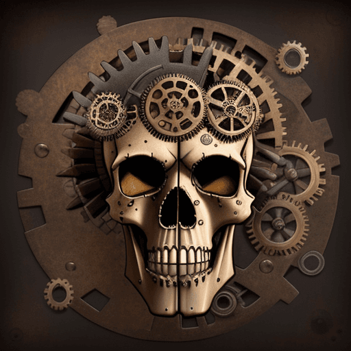 AI generated: Steampunk Skull: Create a skull with steampunk elements like gears, cogs, and mechanical parts, givi...