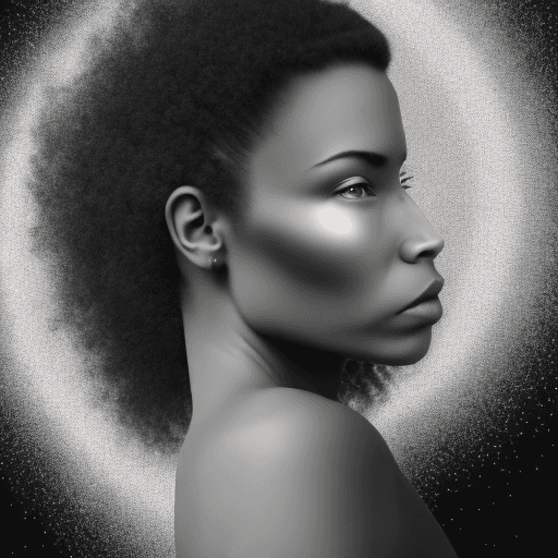 AI generated: Photo of a a sideview of a  white woman looking left only seeing above the shoulders in  black and w...