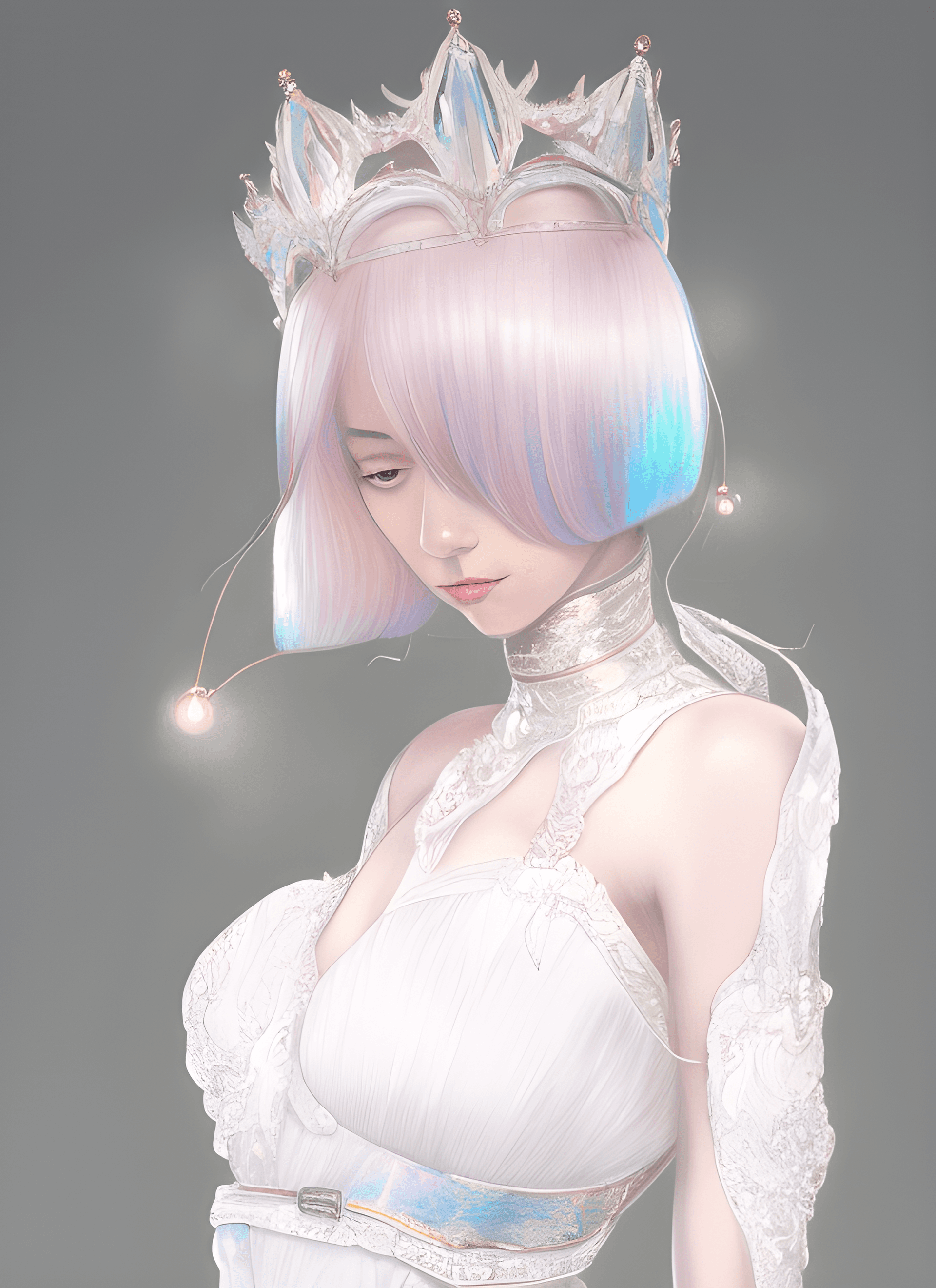 AI generated: a woman with a crown on top of her head, a detailed painting, pixiv, white french bob, illustration ...