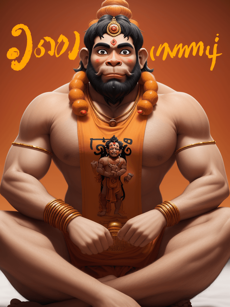 AI generated: Create a high quality picture of lord Hanuman ji and a 30 year old man , man praying to lord hanuman...