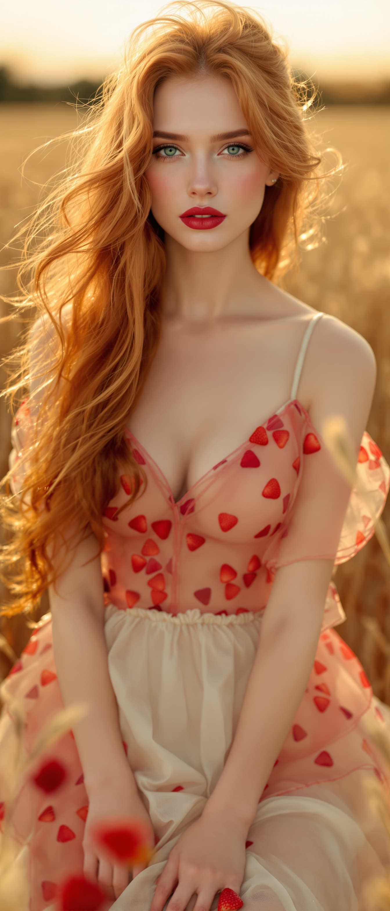 AI generated: "High-resolution full-body vertical portrait. Cinematic style, redhead supermodel, fair skin, detail...