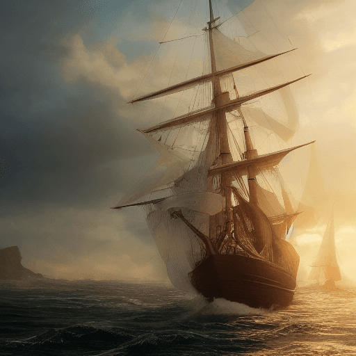 AI generated: Photo of a ultra realistic sailing ship, dramatic light, pale sunrise, cinematic lighting, battered,...