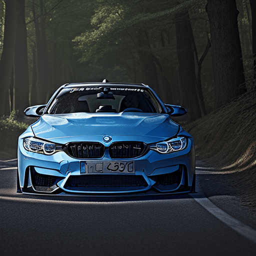 AI generated: create a BMW M3 in a forest road