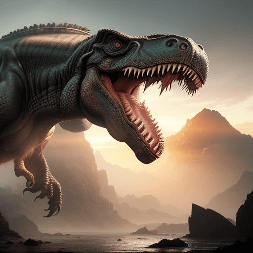 AI generated: Photo of a Tyrannosaurus, dramatic light, pale sunrise, cinematic lighting, battered, low angle, tre...