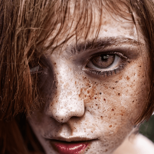 AI generated: Nude detailed and realistic portrait of a woman with a few freckles, round eyes and short messy hair...