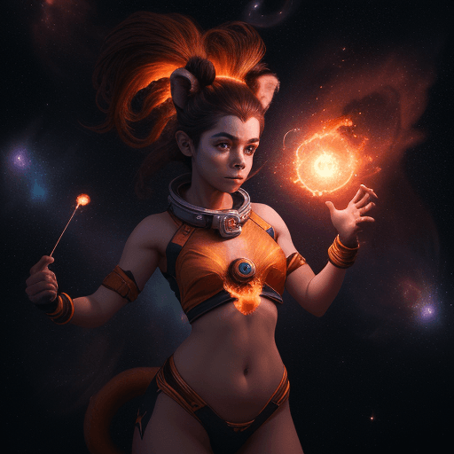 AI generated: high resolution cinematic portrait of a beautiful cute anthropomorphic female space monkey fire arti...