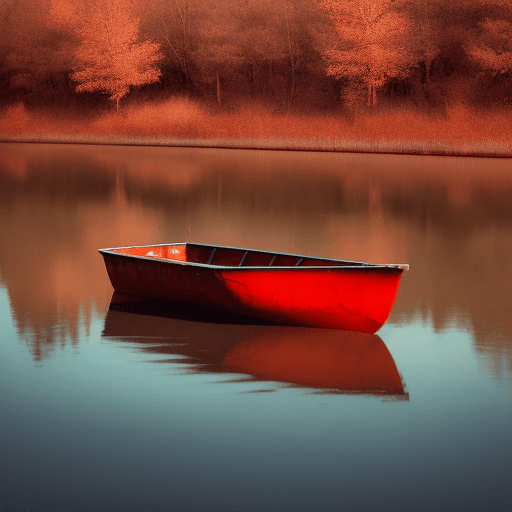 AI generated: an empty boat floating in the red river.