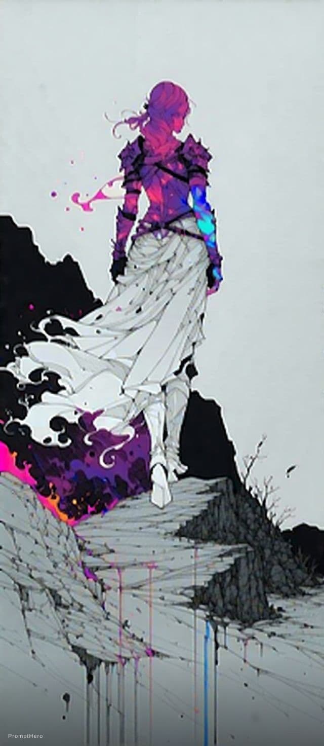 AI generated: poster of warrior princess| standing on hill |centered| key visual| intricate| highly detailed| brea...