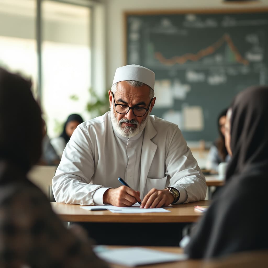 AI generated: A professor of psychology is struggling with his students. The students are Muslim from Arab golf co...