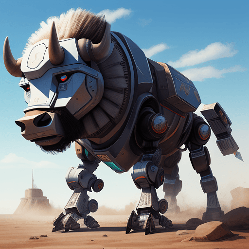 AI generated: robot buffalo warrior