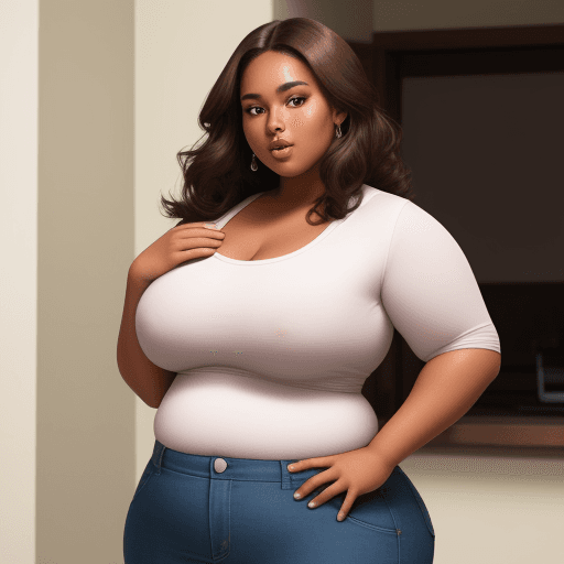 AI generated: Plus size chubby woman with pretty face and brown skin
