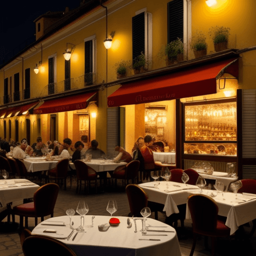 AI generated: A full italian restaurant at night 