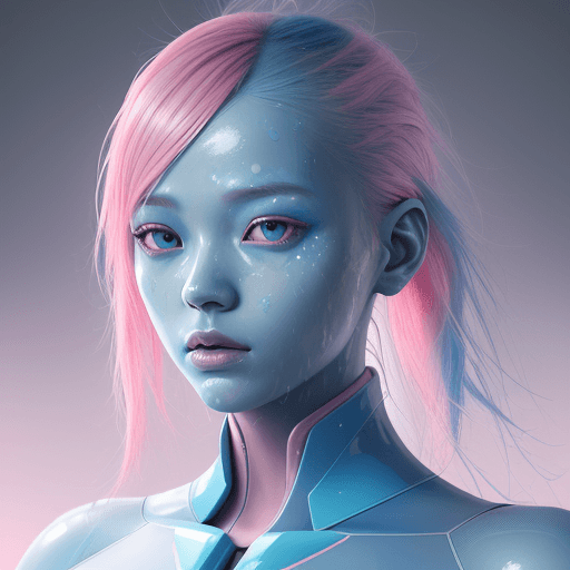 AI generated: three quarter portrait of the blue body with pink face is covered in fluids, in the style of futuris...