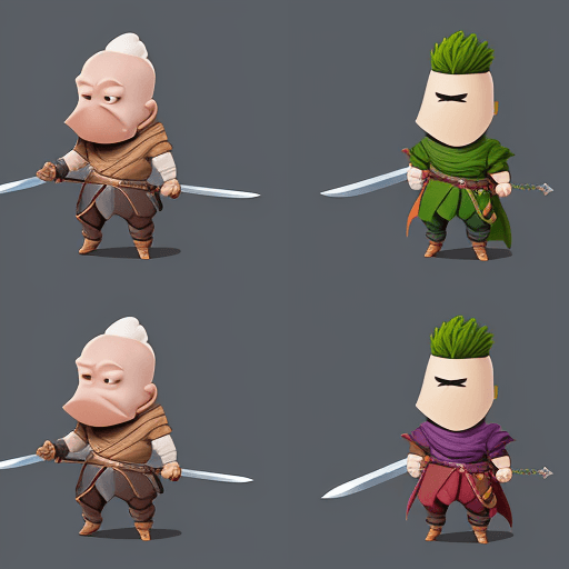 AI generated: Design a hero for a computer game who will have a body like a dog a head like an onion, a sword in h...