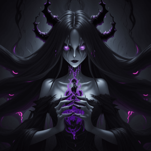 AI generated: Her signature monster is a dark fiend named "Echoflux, the Cursed Melody". It has a haunting, ethere...