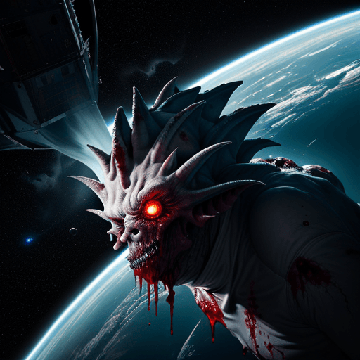 AI generated:  high quality foto of a bloody monster from energy, in space,  8k, big clows, lange zunge, 