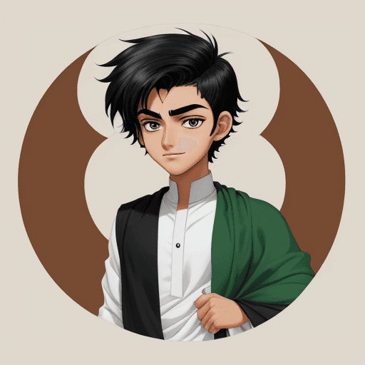 AI generated: Poster of a cartoon character drawn of a teenager, his hair is black,  wearing an Omani dishdasha, d...