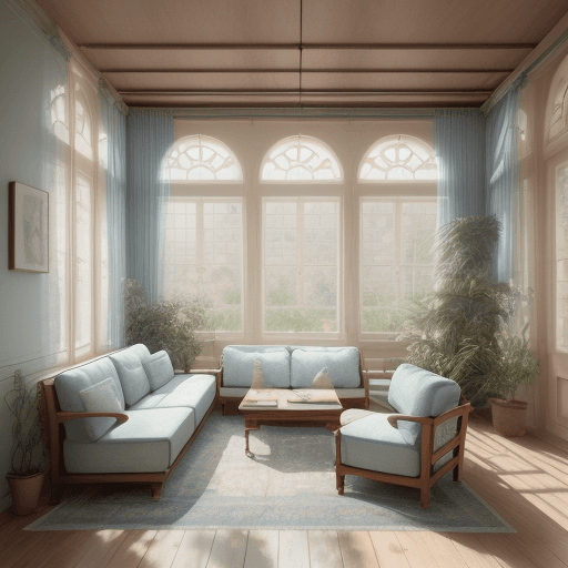 AI generated: High resolution photography interior design, dreamy sunken living room conversation pit, wooden floo...