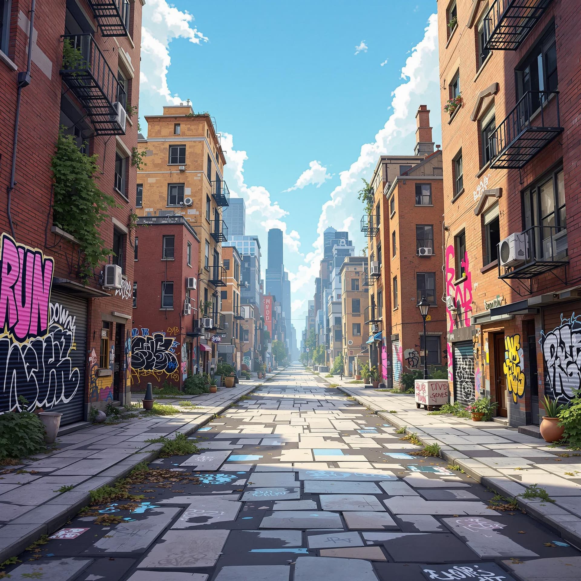 AI generated: 3d illustration hip hop urban RUN DOWN abandoned 
buildings and with a little graffiti walls