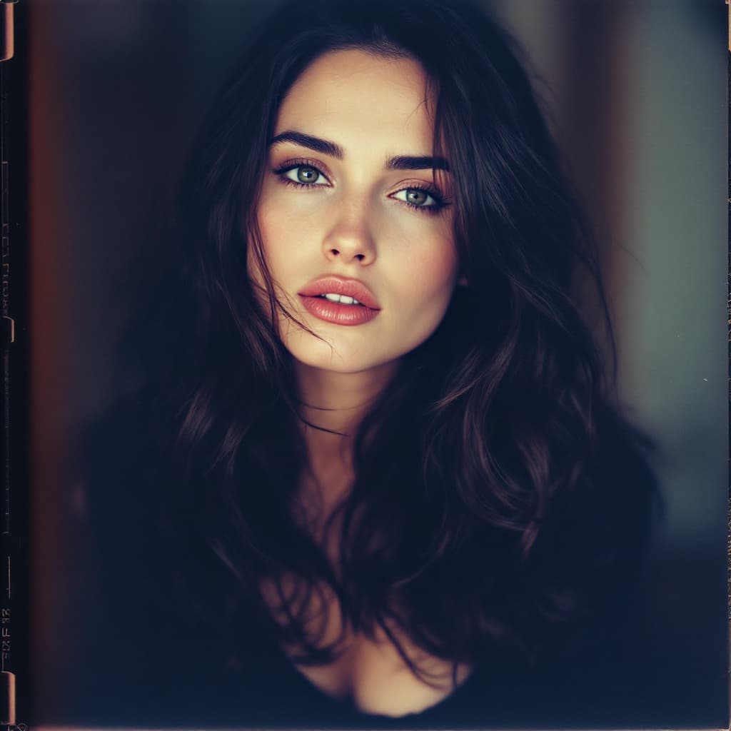 AI generated: Jennifer Connelly, lip bite, 18-21 years old, brown hair, high-quality photo portrait, shot on a Pol...