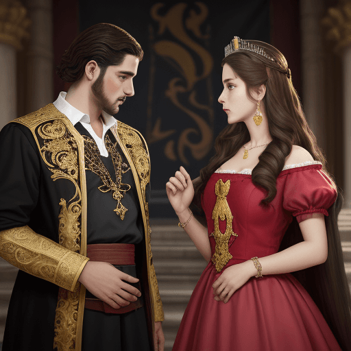 AI generated: 
dos principes al lado de una reina quien a su izquierda tiene un principe rubio con unas vestiduras...