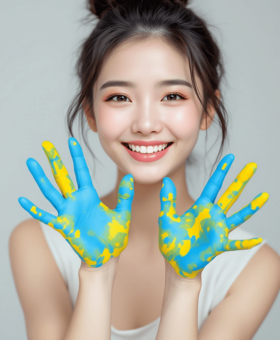 AI generated: The image features a young chineswoman with dark hair tied in a bun, wearing a white sleeveless top....