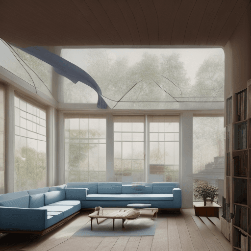 AI generated: High resolution photography interior design, dreamy sunken living room conversation pit, wooden floo...
