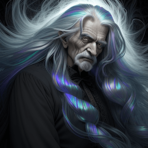 AI generated: This wicked old man possesses an enigmatic and somewhat otherworldly appearance. His most striking f...